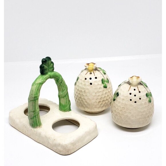 Beehive Salt & Pepper Shakers With Holder Ceramic Bees Japan Vintage - Picture 6 of 8